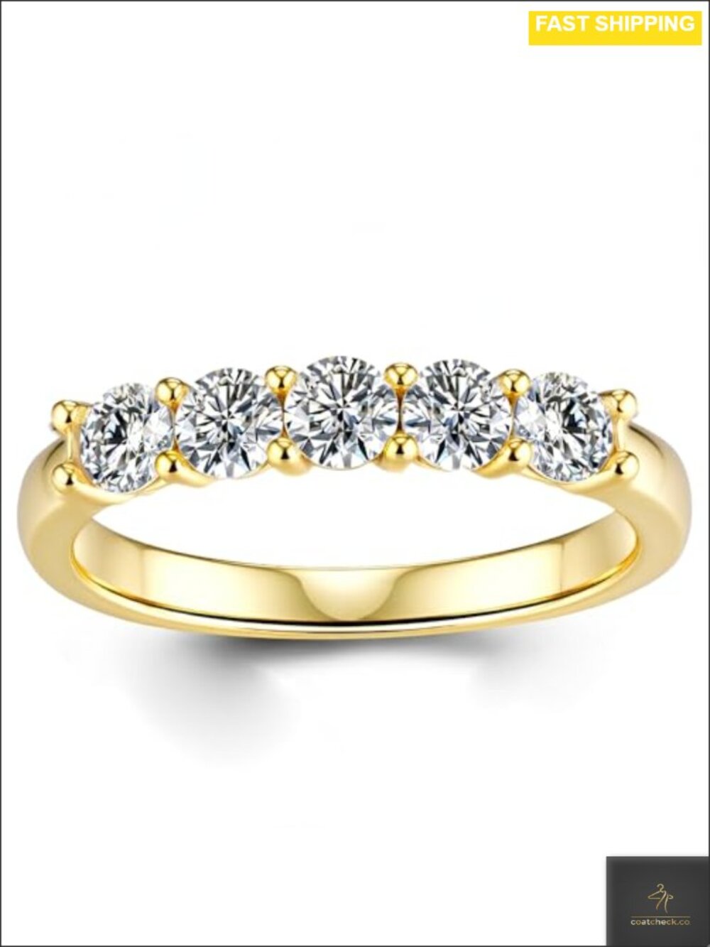 Moissanite Half Eternity Ring 5 Stone 0.5ct Sterling Silver 18K Gold Plated